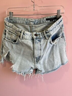 All Saints Light Wash Distressed Denim Cutoff Shorts - Pale Blue size 27